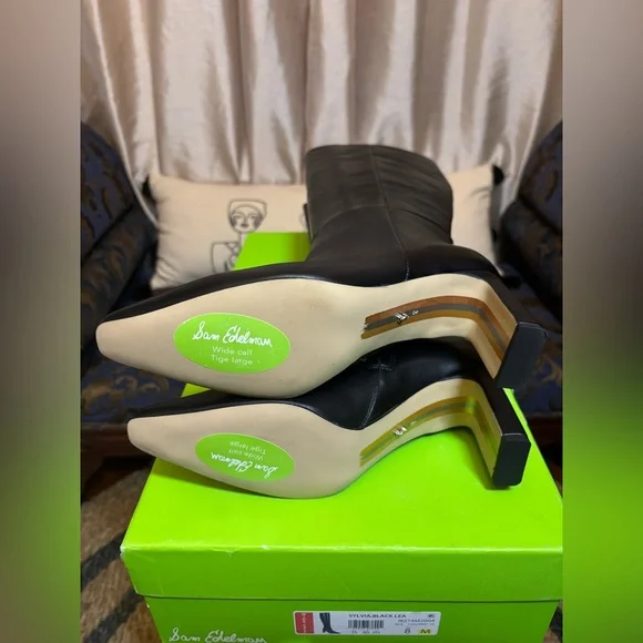 NWB -Sam Edelman Sylvia, Black Leather Knee High Boots Size 8 - Picture 5 of 7